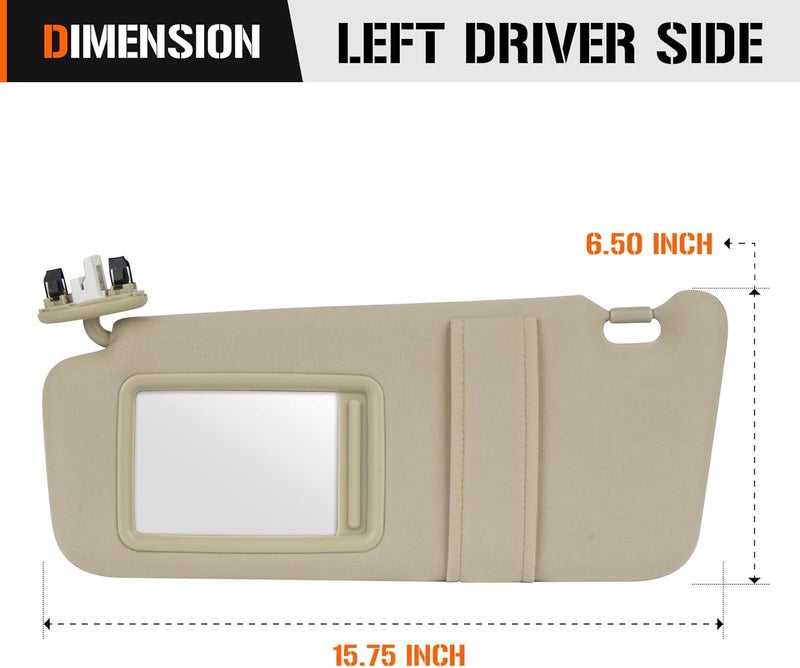 AEagle Sun Visor with Light for Toyota Camry 2007-2011 with Sunroof, Left Driver Side Beige Sunvisor Replace 74320-06800-B0 - Image 5